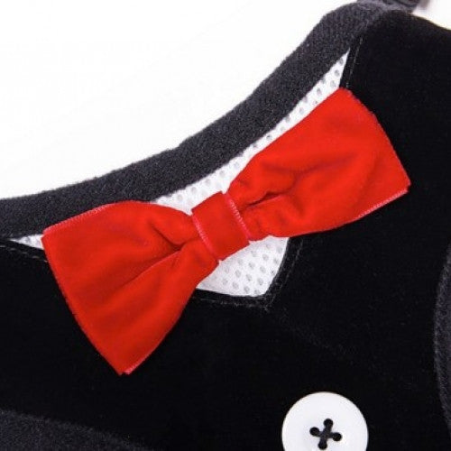 Harness Vest Tuxedo Pet Collar with Red Bow